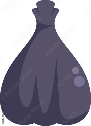 This vector illustration features a full black garbage bag, tied and ready for disposal