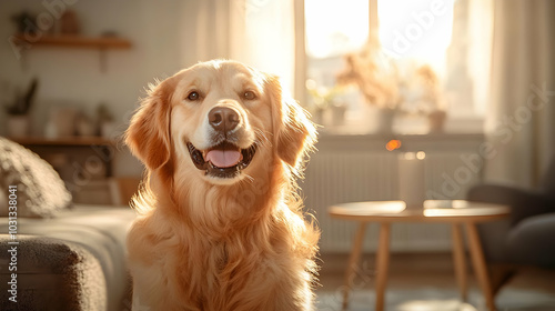 A cheerful golden retriever...