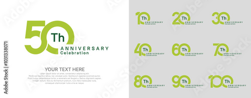 Anniversary logo set vector design, green color for celebration event