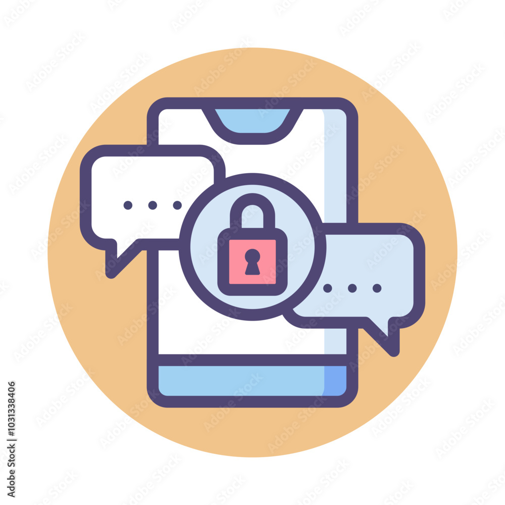 Illustration of a mobile phone with a lock symbol and chat bubbles. Illustration of a mobile phone with a lock symbol and chat bubbles.