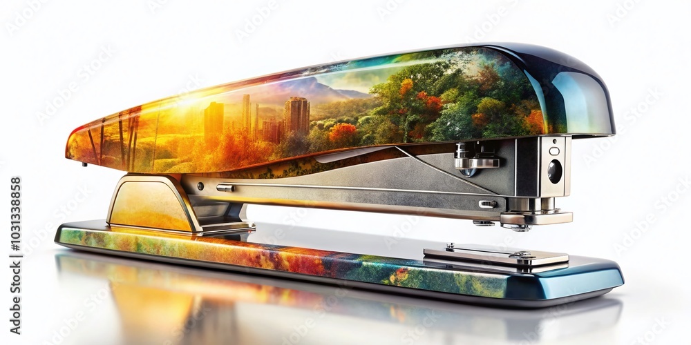 Creative Double Exposure of an Office Stapler with Abstract Elements Creative Double Exposure of an Office Stapler with Abstract Elements