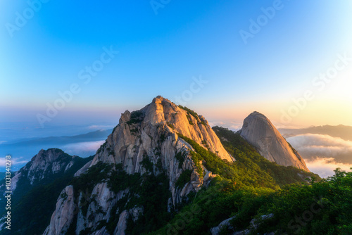 Wallpaper Mural Baegundae highest mountains in the morning Bukhansan in seoul,south Korea,national park Torontodigital.ca