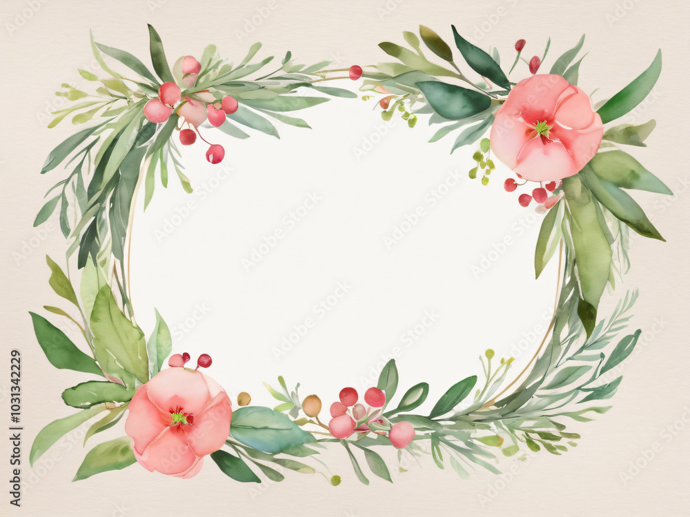 custom made wallpaper toronto digitalSoft watercolor floral wedding card with blank center.