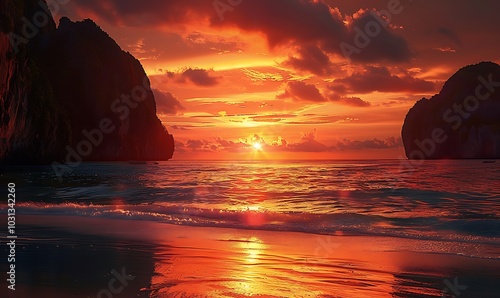 Fototapeta Naklejka Na Ścianę i Meble -  Sunset on the beach of the Baltic Sea in Klaipeda