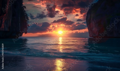 Fototapeta Naklejka Na Ścianę i Meble -  Sunset on the beach of the Baltic Sea in Klaipeda