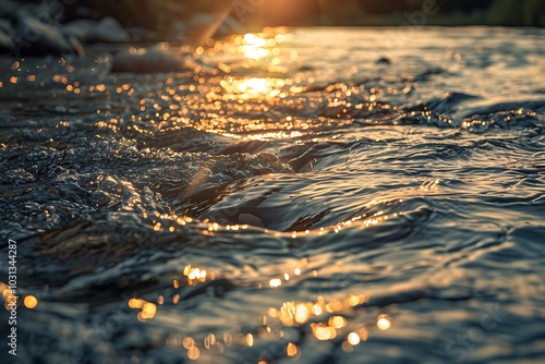 Fototapeta Naklejka Na Ścianę i Meble -  Sunset at the river coast. Sunset on the beach of the Baltic Sea