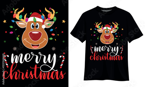 Billede på lærred Merry Christmas Reindeer Xmas Family Men Women T-Shirt Design Template