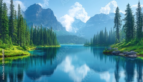 Clear turquoise lake water with rocks. A beautiful scenic view of a mountain lake in Canada perfect for travel or nature posters, social media, and more.