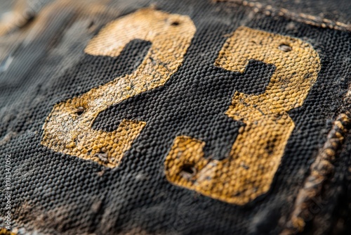 Vintage Number 23 on a Black Fabric Background.