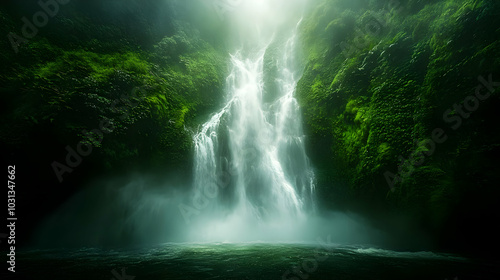 A serene waterfall cascadin...