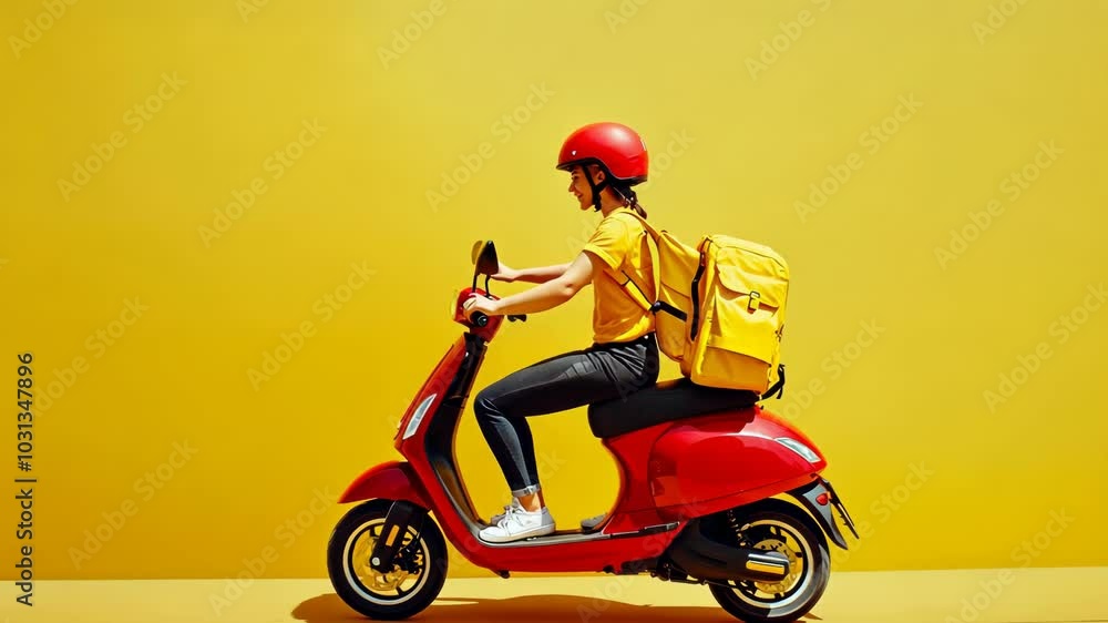 Fast Food Delivery Rider on a Scooter in Motion Fast Food Delivery Rider on a Scooter in Motion