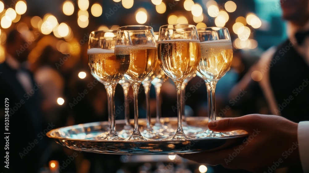 A tray of wine glasses is being held by a person A tray of wine glasses is being held by a person