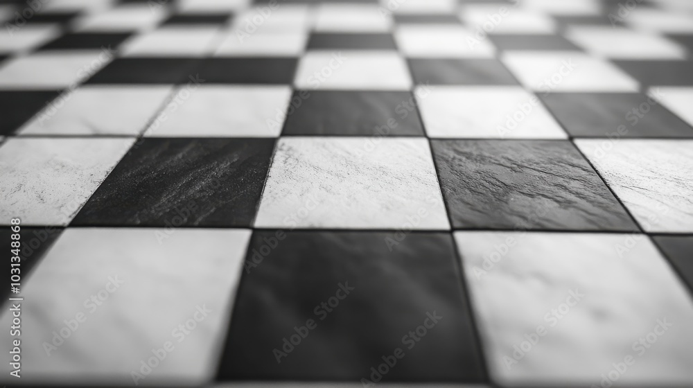 A black and white checkered floor with a slightly blurry background A black and white checkered floor with a slightly blurry background