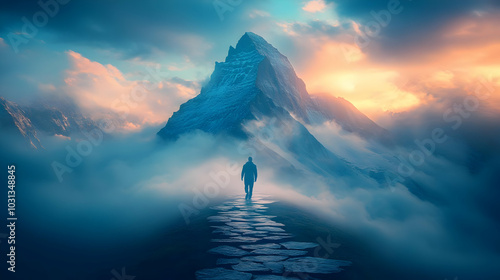 A lone figure walks on a pa...