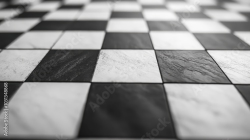 A black and white checkered floor with a slightly blurry background