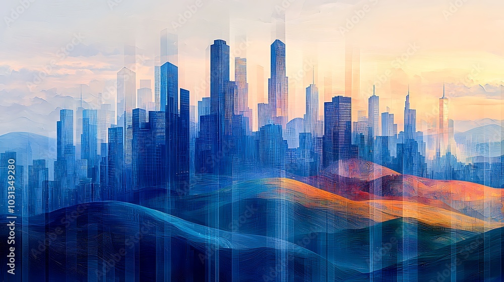 Abstract Cityscape with Blue and Orange Hues Abstract Cityscape with Blue and Orange Hues