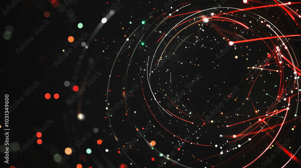 Obraz premium Abstract black background with Colorful circle lines. Digital future technology . Abstract business connection of lines from nodes innovation of communication in the network.