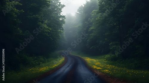A winding road through a mi...