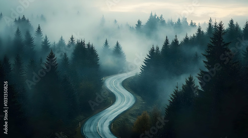 Serene winding road through...