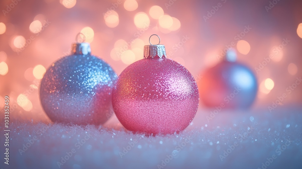 Sparkling Christmas ornaments with soft bokeh background Sparkling Christmas ornaments with soft bokeh background