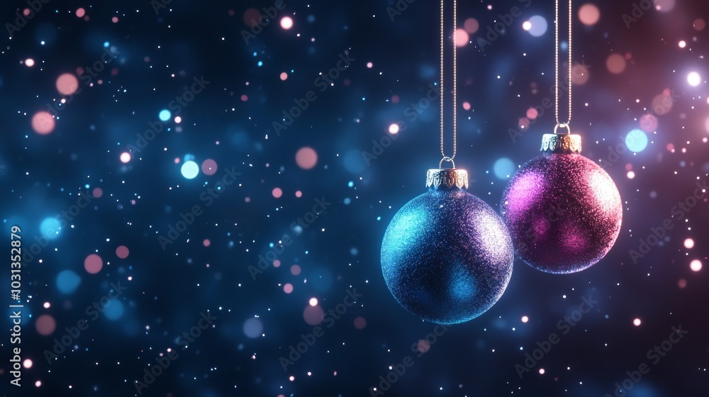 Shimmering Christmas ornaments against a festive backdrop Shimmering Christmas ornaments against a festive backdrop