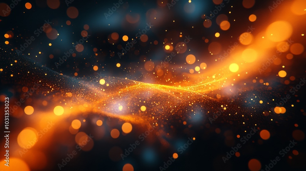 Obraz premium Glowing abstract particles in a vibrant wave pattern