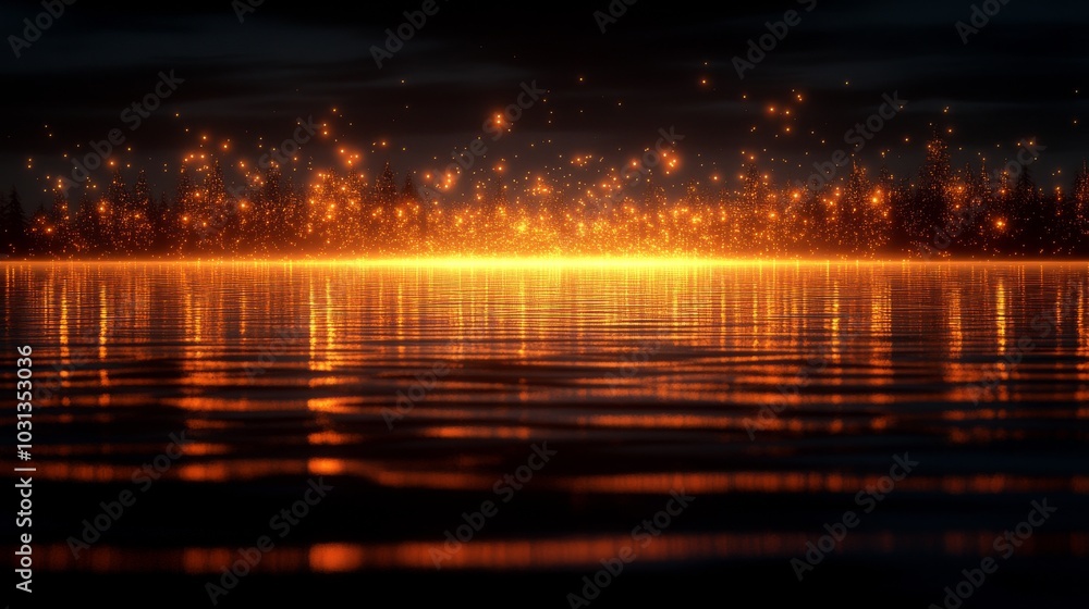 Obraz premium Glowing reflections on a tranquil lake at dusk