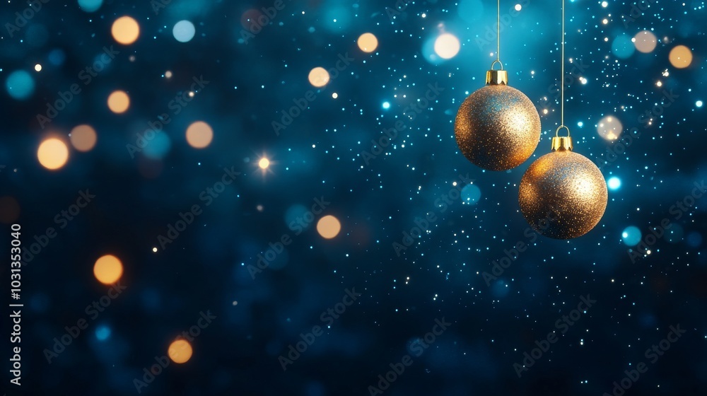Glittering gold Christmas ornaments on a festive background Glittering gold Christmas ornaments on a festive background