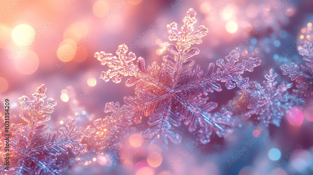 Delicate snowflakes shimmering in soft winter light Delicate snowflakes shimmering in soft winter light
