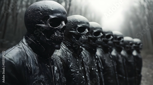 A row of skull-shaped figur...