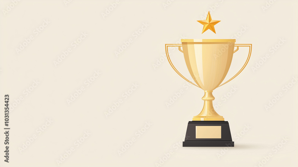Golden Trophy Symbol of Success: A gleaming golden trophy stands tall on a black base, a symbol of victory and achievement, with a star shining above. Perfect for celebrating milestones. Golden Trophy Symbol of Success: A gleaming golden trophy stands tall on a black base, a symbol of victory and achievement, with a star shining above. Perfect for celebrating milestones.