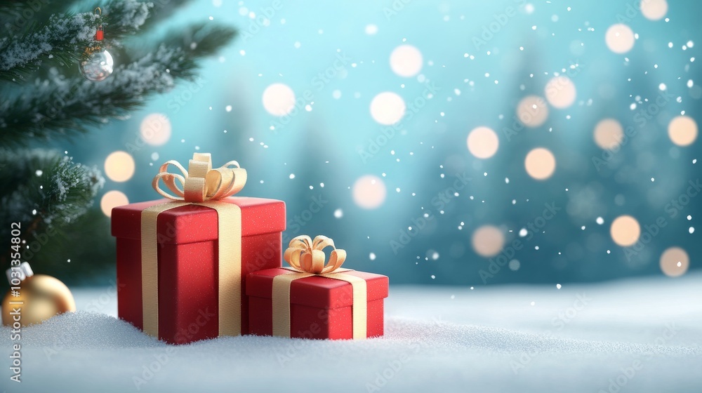 Festive Christmas gifts under a snowy tree Festive Christmas gifts under a snowy tree