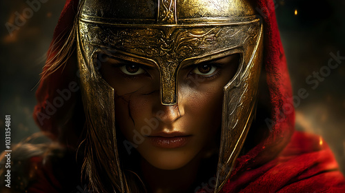 A fierce warrior with a hel...