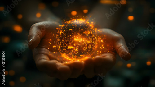 Hands holding a glowing orb...