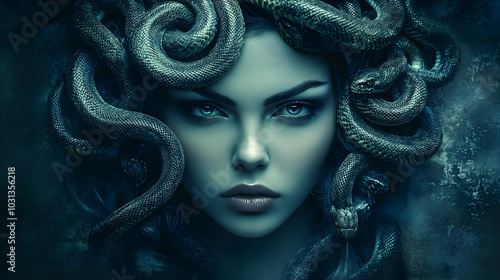 A mythical figure with snak...