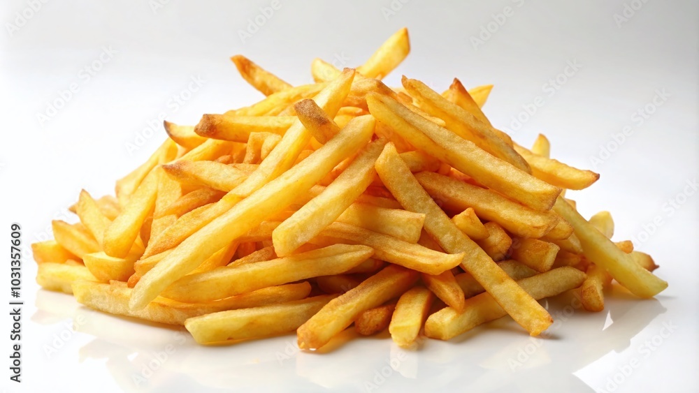 Fototapeta premium Delicious Pile of French Fries with Salt on a White Background - Perfect for Food Lovers