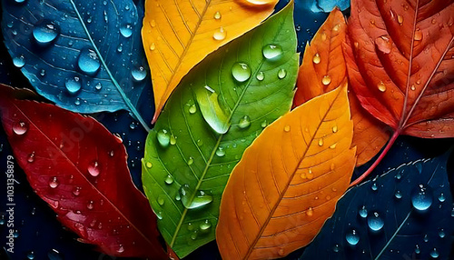 Leaves of autumn and droplets of water