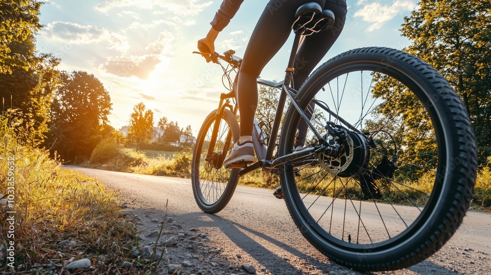 Fototapeta premium Person Riding Electric Bicycle During Sunset