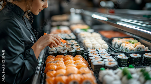 A chef preparing sushi at a...