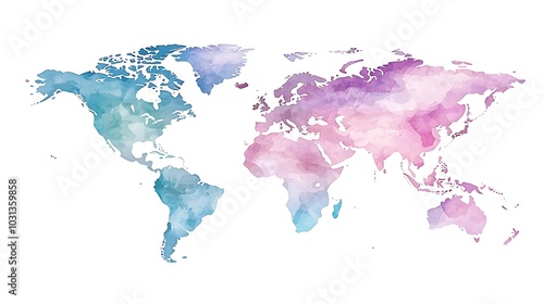 Fototapeta Naklejka Na Ścianę i Meble -  Watercolor World Map: Pastel Hues of Global Exploration 