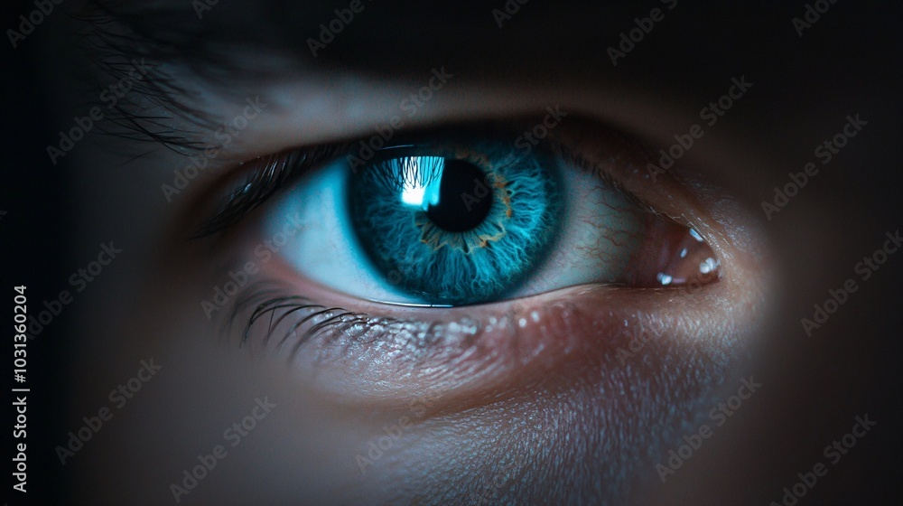 Captivating close-up of a striking blue eye with intricate details illuminated in natural light Captivating close-up of a striking blue eye with intricate details illuminated in natural light