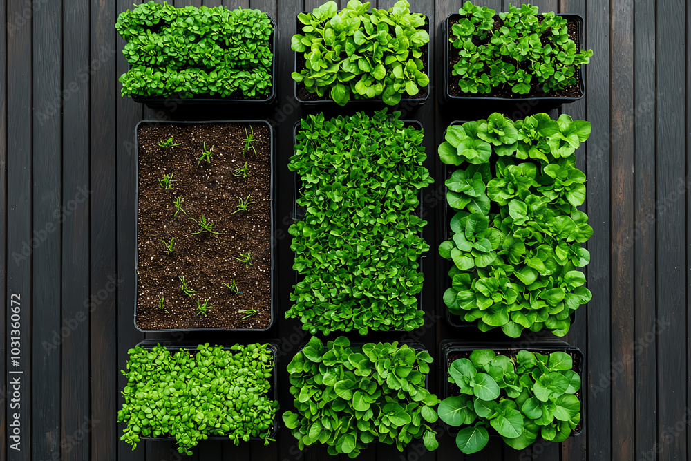 A top view of a vertical farm in an urban setting, where plants grow in stacked layers to maximize space and reduce resource use A top view of a vertical farm in an urban setting, where plants grow in stacked layers to maximize space and reduce resource use