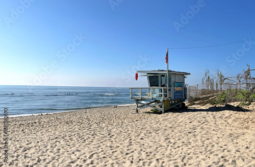 California Summer beach, Los Angeles, Malibu beach lifeguard tower ， Malibu lifeguard tower， Zuma Beach.