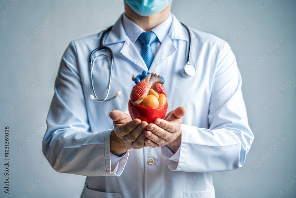 Doctor holding model of human heart medical education concept Doctor holding model of human heart medical education concept
