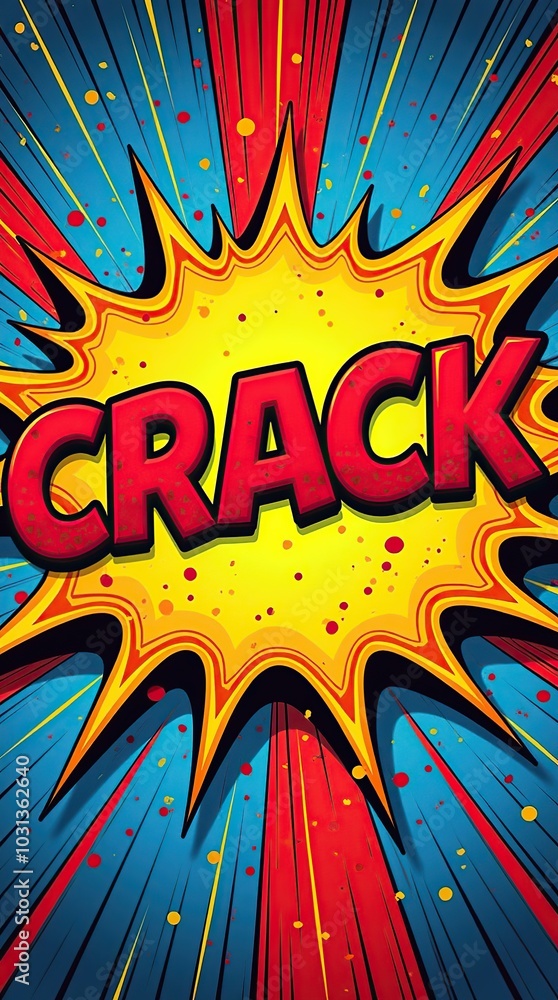 Fototapeta premium Bright colorful comic book style with explosion effect and word crack