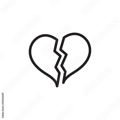 Broken heart icon Thin line flat illustration