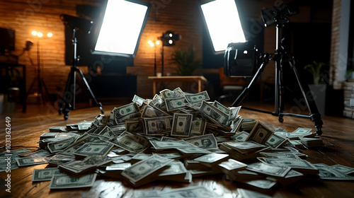 A large pile of cash surrou...