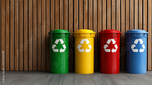 A front view of a recycling dropoff station, where people can bring sorted recyclables like plastic, paper, and metal photo