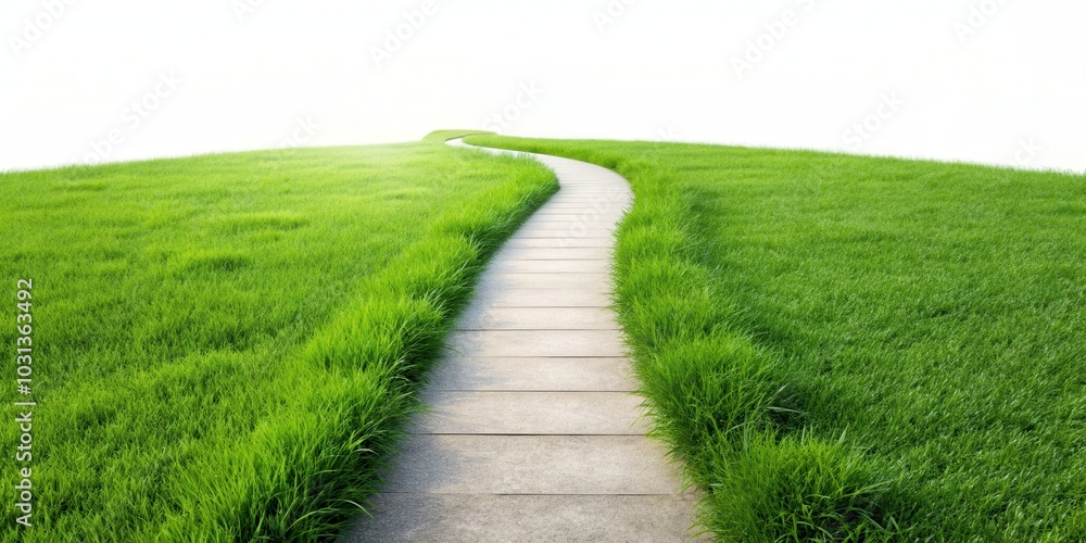 Obraz premium Grass path isolated on background. rendering, grass, path, isolated,background,rendering, nature, greenery, walkway
