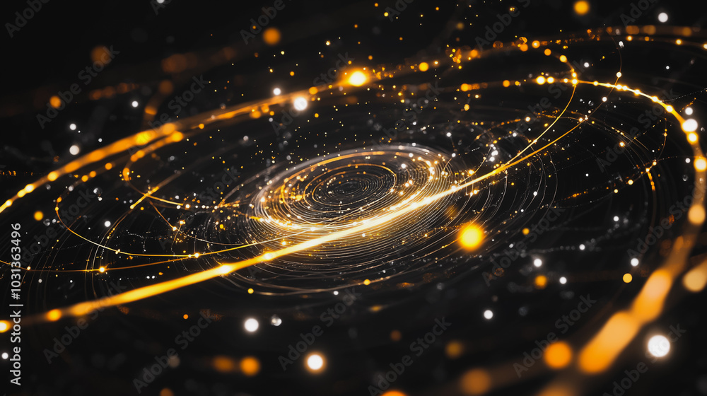 Abstract black background with Colorful circle lines. Digital future technology . Abstract business connection of lines from nodes innovation of communication in the network Abstract black background with Colorful circle lines. Digital future technology . Abstract business connection of lines from nodes innovation of communication in the network
